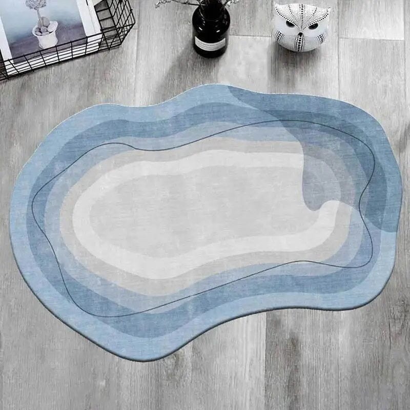 Tapete Decorativo Orgânico Abstrato Irregular para Sala - Azul Ondas Tapete - 0009 Conceito 80x120cm 