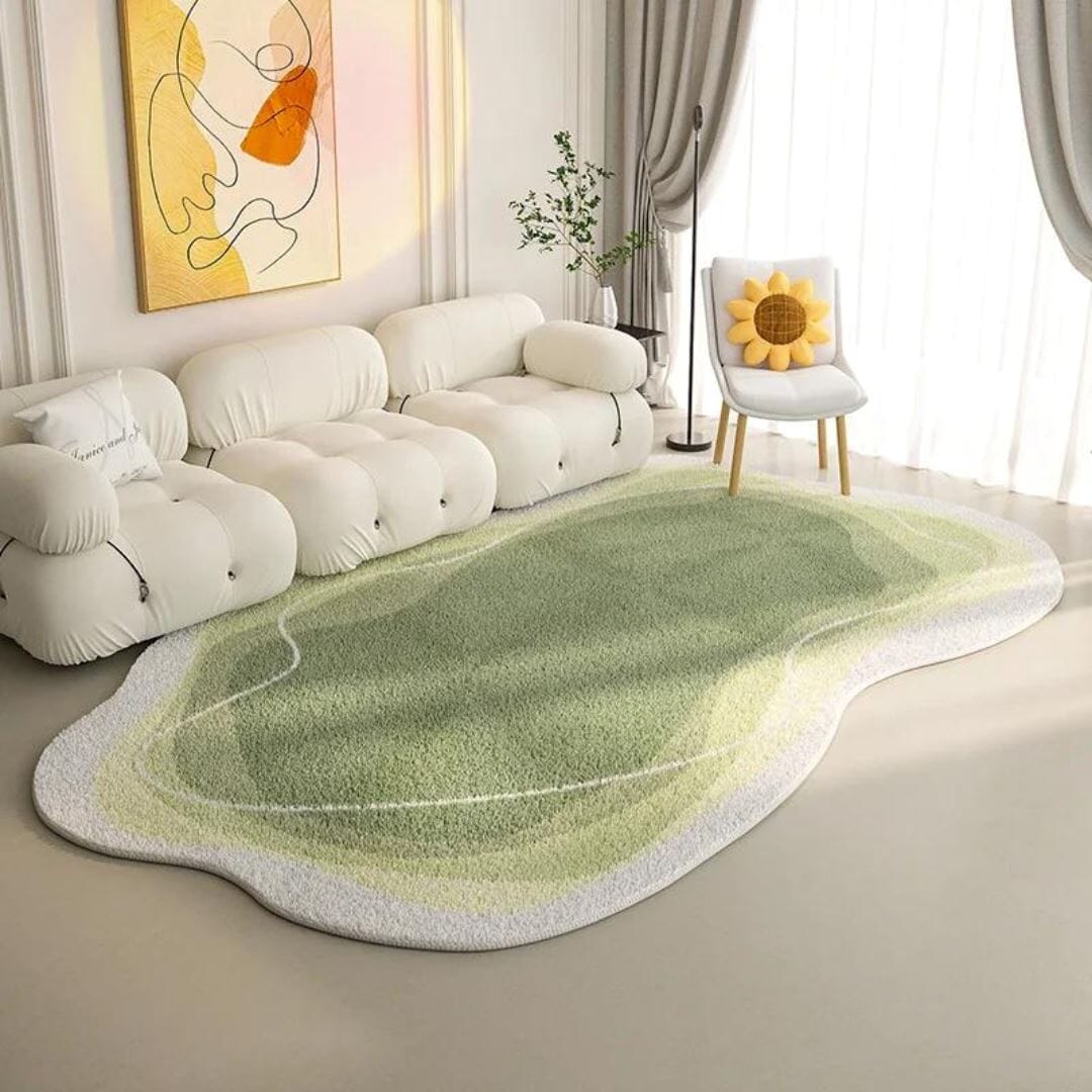 Tapete Orgânico Abstrato Irregular Wave Green para Sala Quarto ### Conceito 80x160cm 